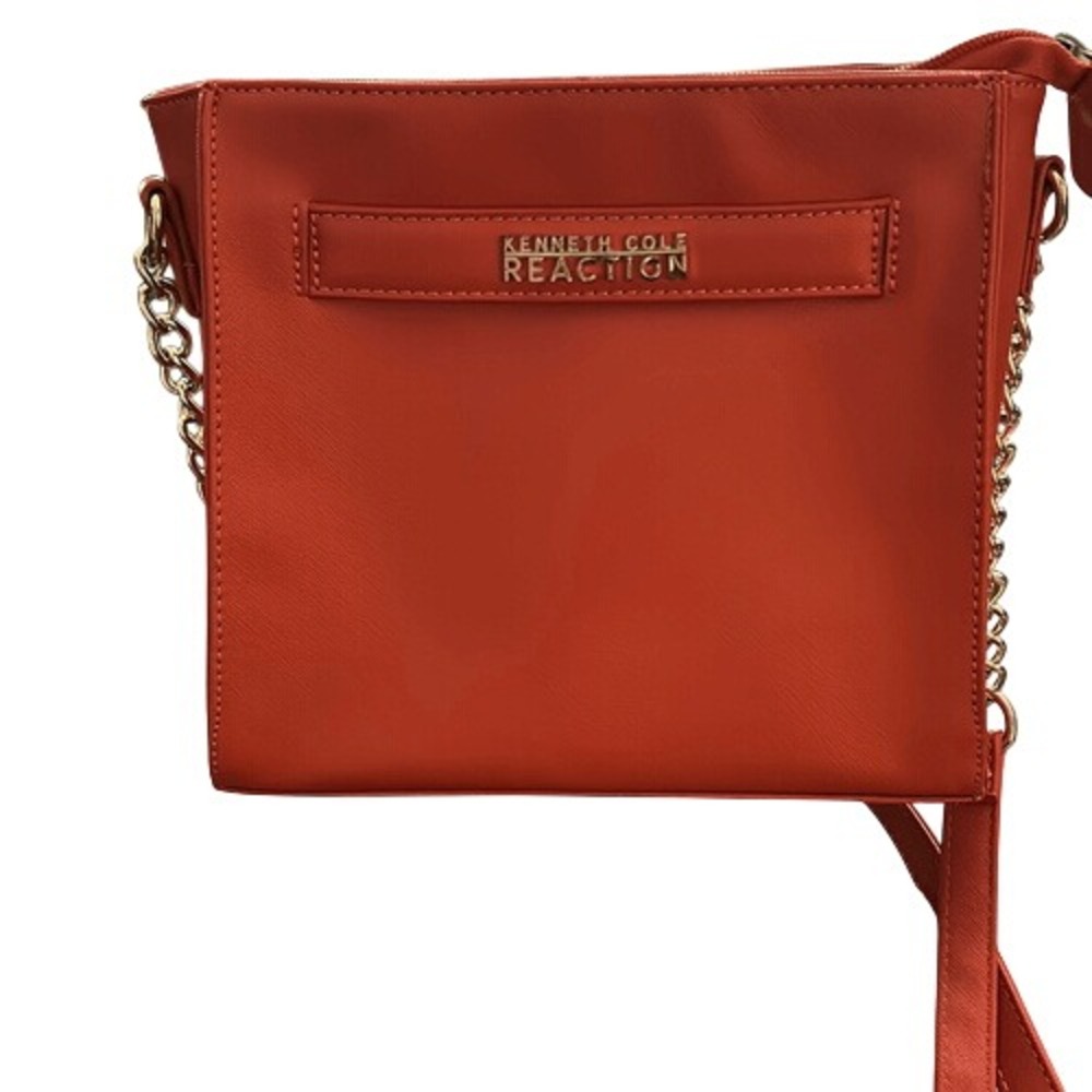 Kenneth Cole Reaction Orange Saffiano Faux Leather Crossbody w/ Gold Chain Strap